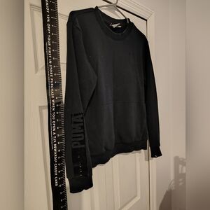 Puma Black Sweatshirt Vintage Thick Cotton Velour puma Logo On Sleeve Rare 80s